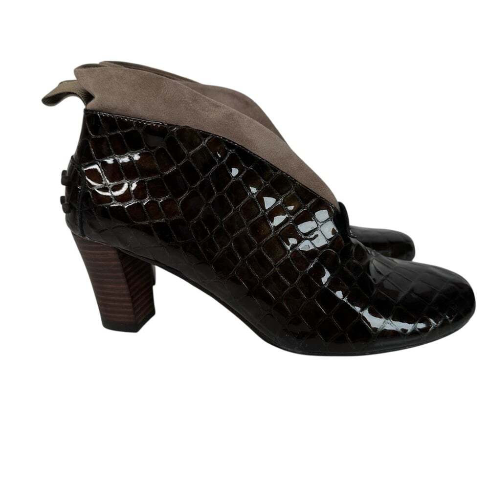 Town Shoes Classic Brown Leather Pointed Toe Booties Chunky Low Heel Ankle EU 38